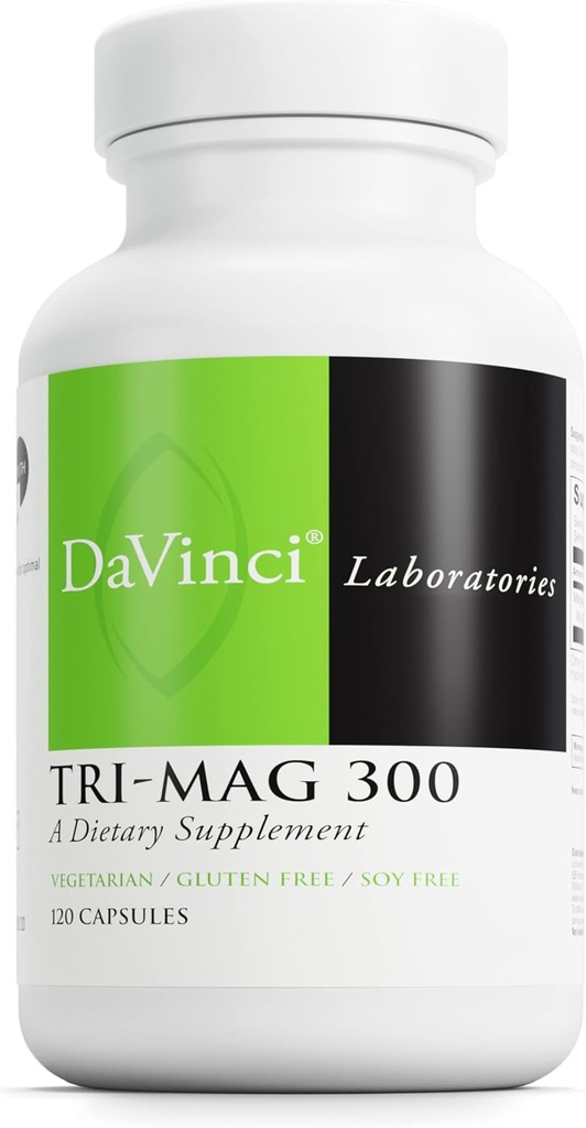 DAVINCI Tri-Mag 300 - Complejo triple con magnesio Glycinate, Taurinate & Malate - Suplemento de magnesio calma para el sueño - Nerve Soporte Fórmula - 120 cápsulas (30 servidos)