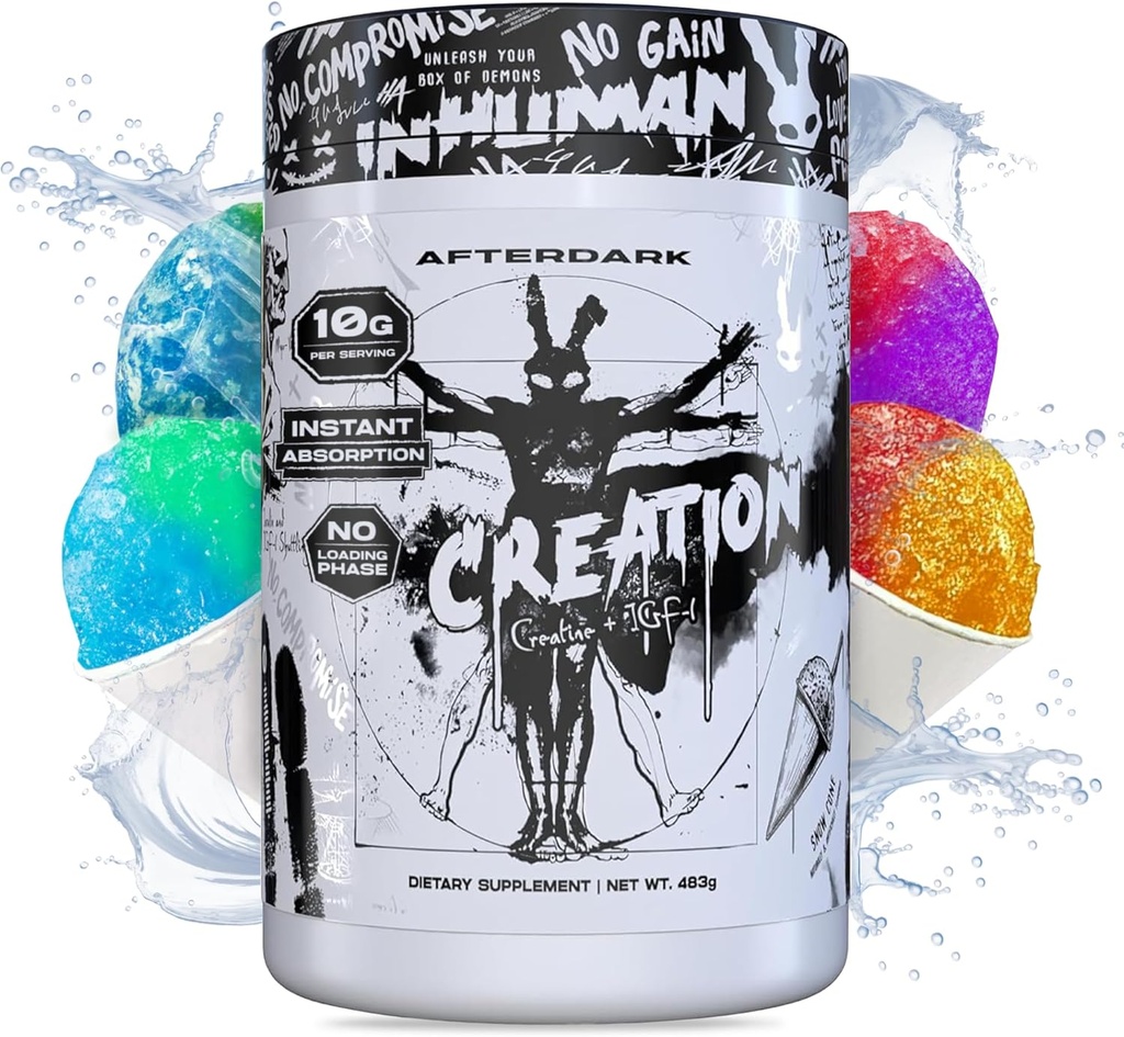 AfterDark Supplements Creation Creatine Monohydrate Powder, 10000mg Creatine Matrix Blend, Promotes Power, Endurance &amp; Muscle Growth, GMP Certified, USA Made, 21 Servings, Snow Cone