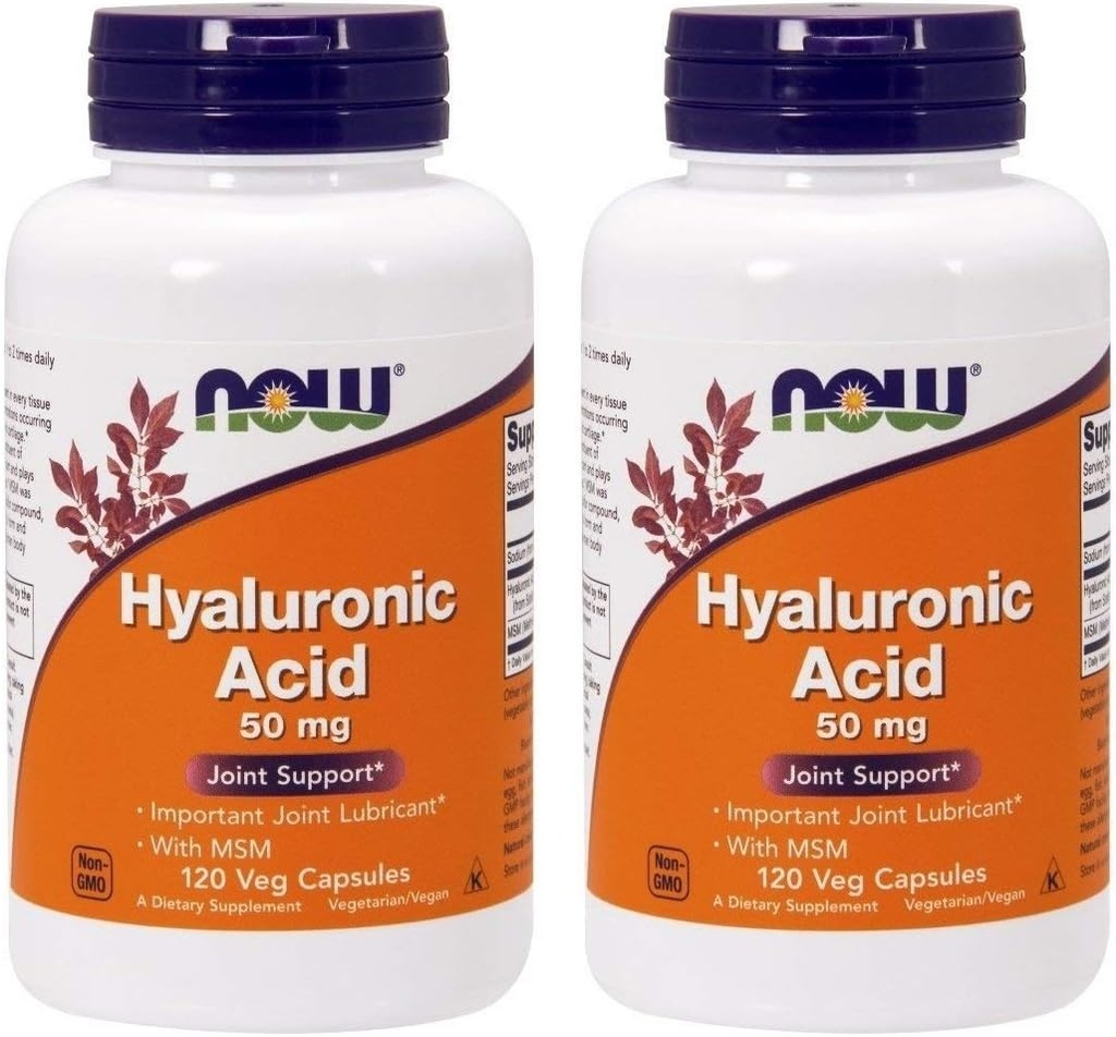 Ahora Alimentos Ácido hialurónico con MSN, 120 cápsulas (Pack de 2)