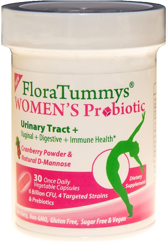 FloraTummys Probiótico Femenino, Urinary Tract Digestive Immune System Health, Cranberry Powder, Kosher Certified, Non-Dairy, Gluten Free, Non-GMO