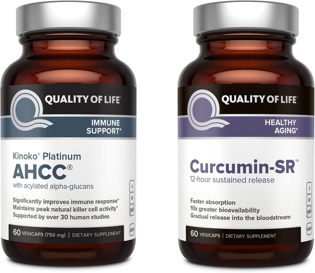 Calidad de vida Kinoko Platinum AHCC Mushroom Extract and Microactive Curcumin SR - Immune Bundle
