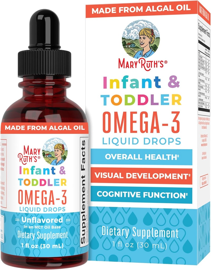MaryRuth Organics Infant and Toddler Omega-3 Liquid Drops by Ø 200mg DHA and 2mg EPA Por Serving ← Bienestar general y desarrollo saludable ← Desarrollado TENIDO ANTE 1 Fl Oz