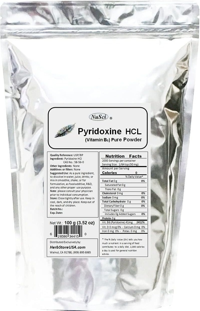 Pyridoxine HCl Vitamin B6 Pure Powder 100g (3.52oz)