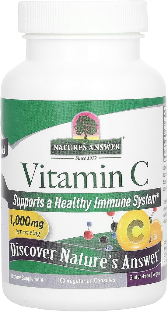 Respuesta de la naturaleza Vitamina C cápsulas - Suplemento dietético vegano - Soy libre, gluten libre - Ideal para el soporte saludable de la inmunológico - 1000 mg (100 cápsulas)