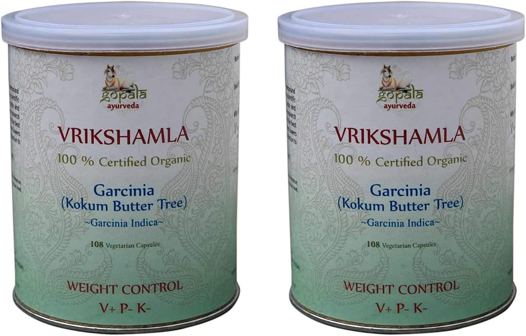 GOPALA AYURVEDA VRIKSHAMLA Capsules (USDA Certified Organic) Ayurvedic Herb 108 Vcaps de 500mg Cada (Pack of 2)