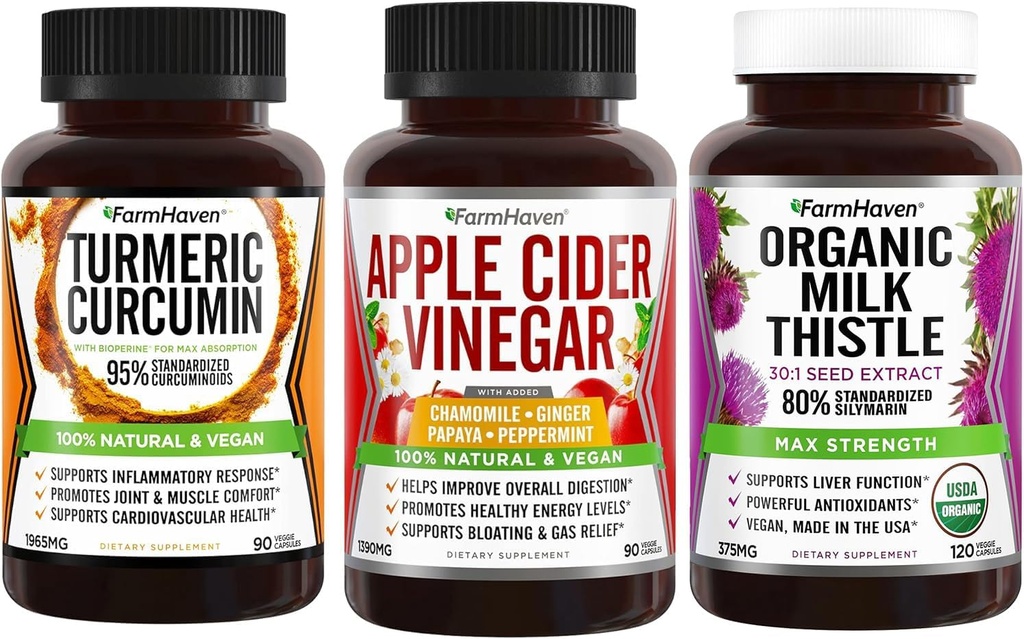 FarmHaven Curcumina Turmérica con Pepper Negro y vinagre de manzana con jengibre y carburante de leche