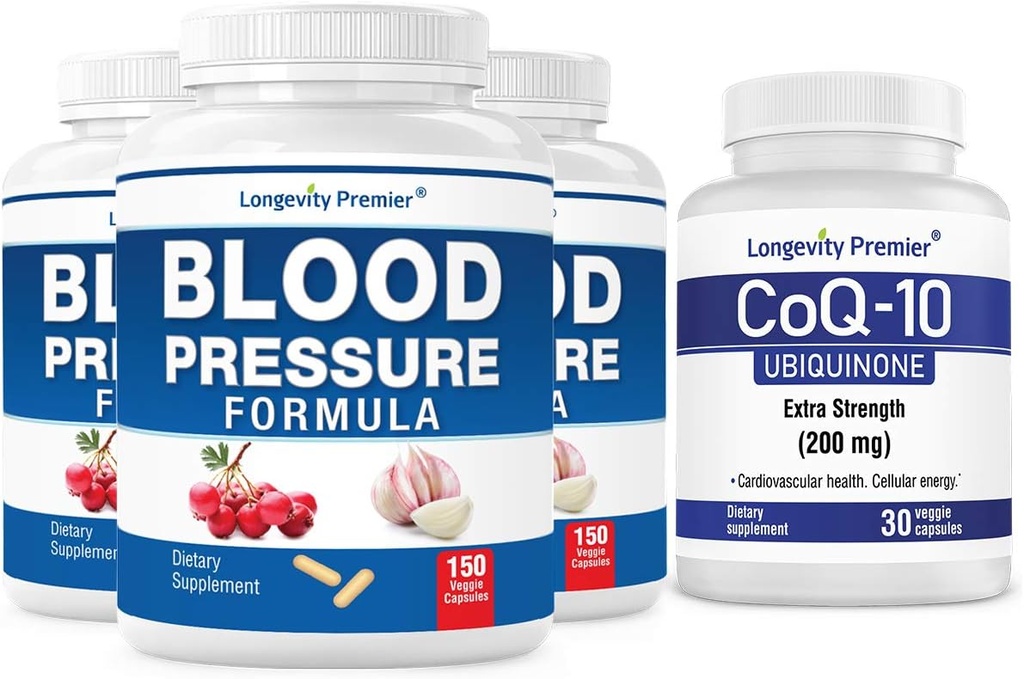 [BP Value Pack] Longevity Blood Pressure Fórmula 150 caps x 3 Botellas con 1 Botella de CoQ10 [30 gorros de verduras]