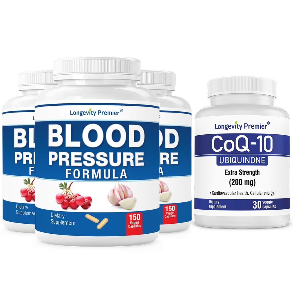 [BP Value Pack] Longevity Blood Pressure Fórmula 150 caps x 3 Botellas con 1 Botella de CoQ10 [30 gorros de verduras]