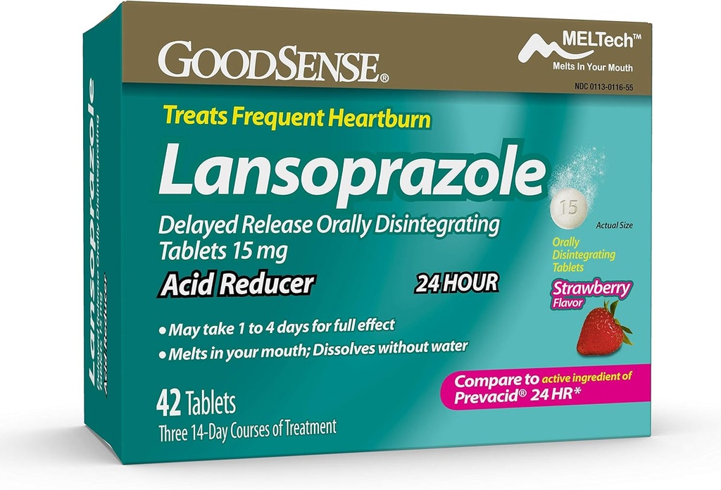 GoodSense Lansoprazole Delayed Release Orally Disintegrating Tablets 15 mg, Acid Reducer, Strawberry Flavor, 42 Conde (Pack of 1)