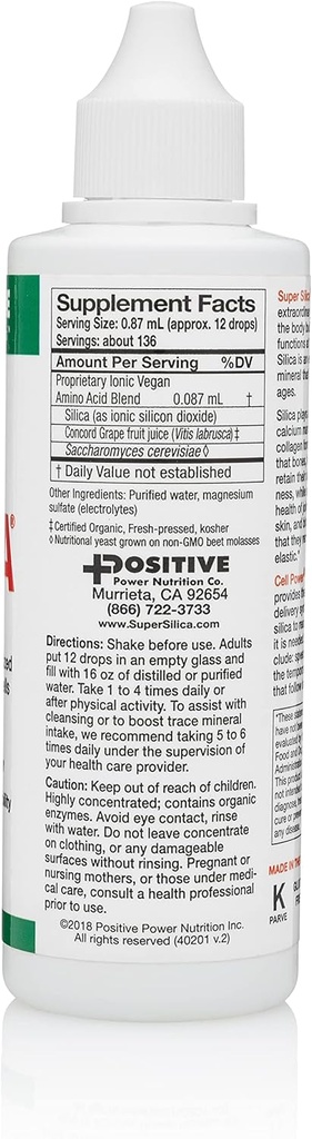 Super Silica Liquid Concentrate, 4 oz. Bottle (Pack of 2) -Highest Absorption, Collagen-Producing, Supports Healthy Bone Density, Joint Flexibility, Skin Hair and Nails, -4 oz. Makes Over 68 quarts