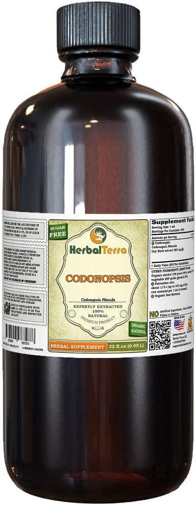 Codonopsis (Codonopsis Pilosula) Tintura, Extracto líquido seco orgánico (Marca Marca: HerbalTerra, Proudly Made in USA) 32 fl.oz (0.95 l)