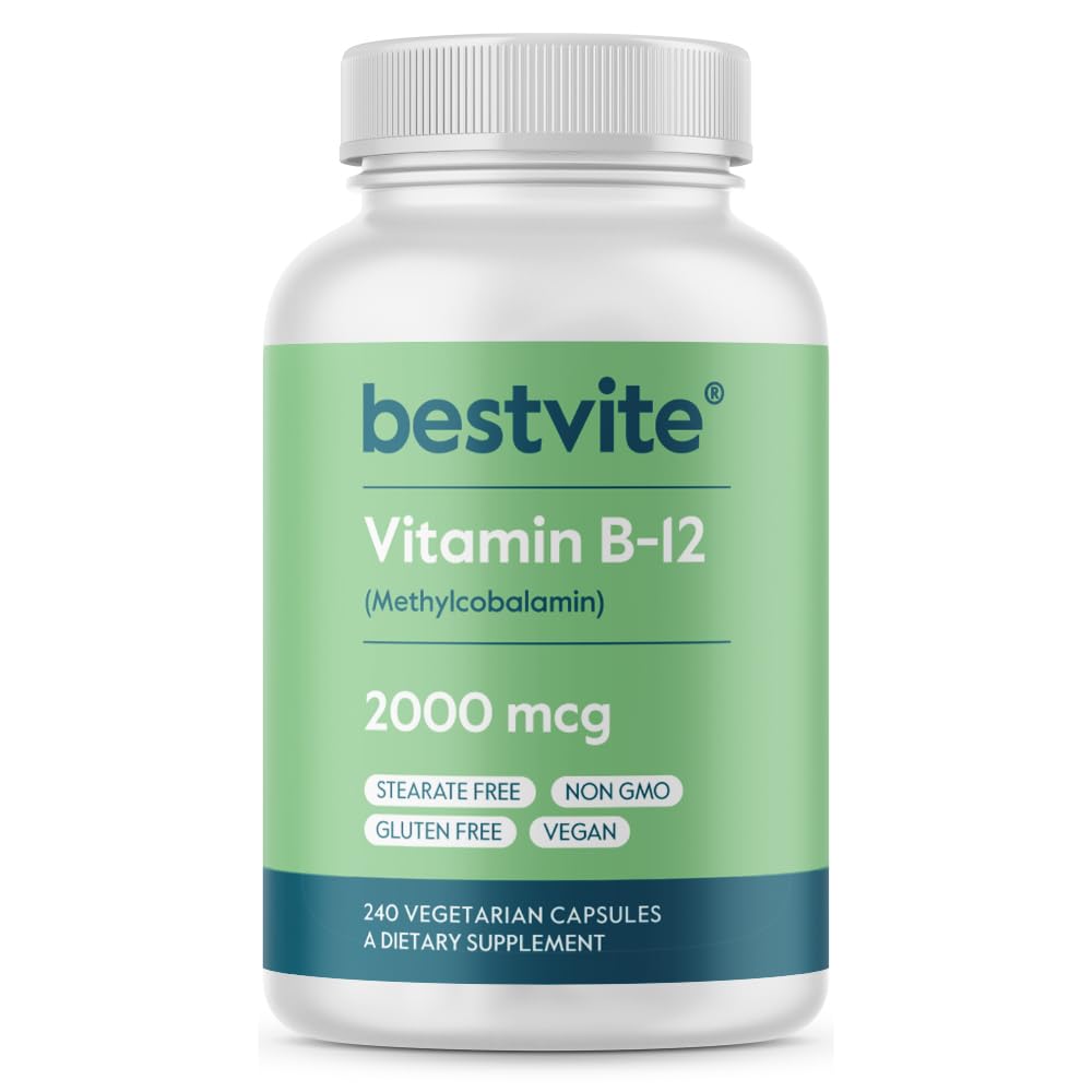 BestVITE Vitamina B12 (Metilcobalamina) 2000mcg (240 cápsulas vegetarianas) (Metil B12) - Sin estearatos - Vegan - No GMO - Gluten Free