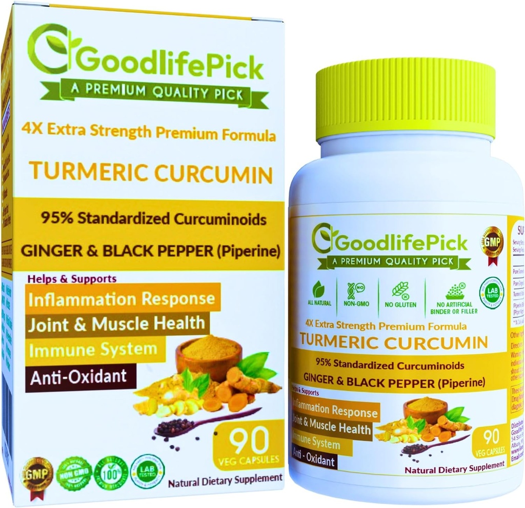 Tormérica Curcumin Capsules Extra Strength with Ginger & 95% Curcuminoids " Black Pepper Extract for Maximum Benefits. Todo Natural No GMO NO Polvo de arroz NO Stearate NO Silica- 90 Veg Cap