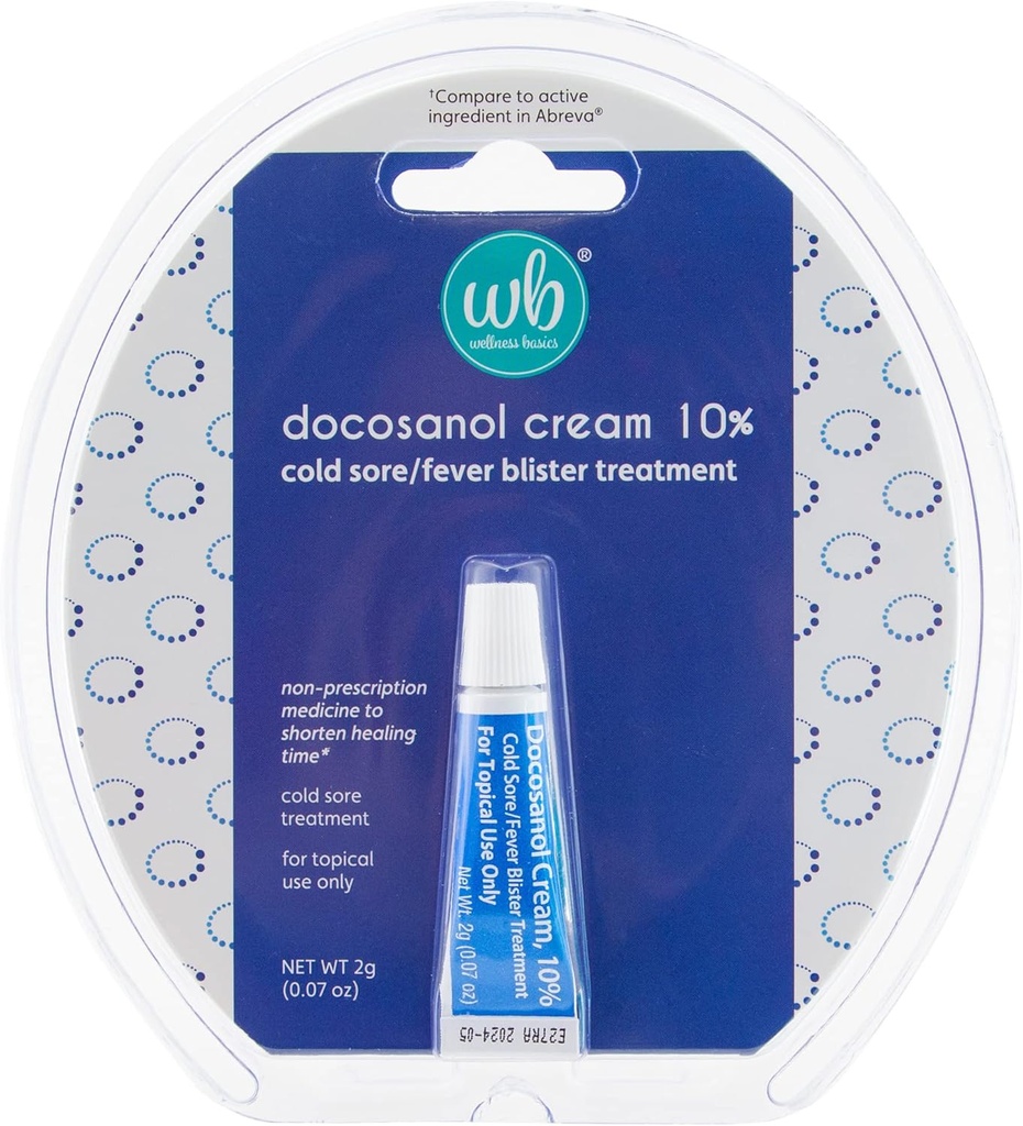 Wellness Basics Docosanol Cream 10% | Cold Sore Treatment | Shortens Healing Time | 0.07oz - 1 Tube