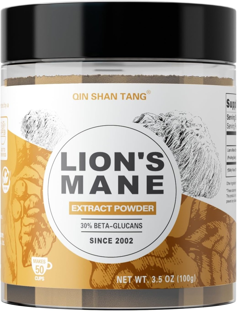 Powder de setas Mane Mane de León, extracto de cuerpo de fruta real - 100g, suplemento de cerebro para memoria y foco, 30% beta-glucanos