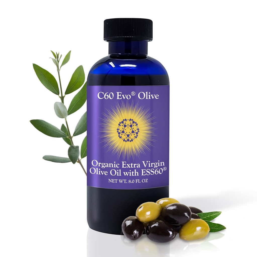Pure Carbon 60 ESS60 in All-Natural Extra Virgin Olive Oil, All-in-One Sleep Supplement, Antioxidants Supplement and Energy Supplement for Overall Wellness, Flexibility, Youthful Glow, 8 oz