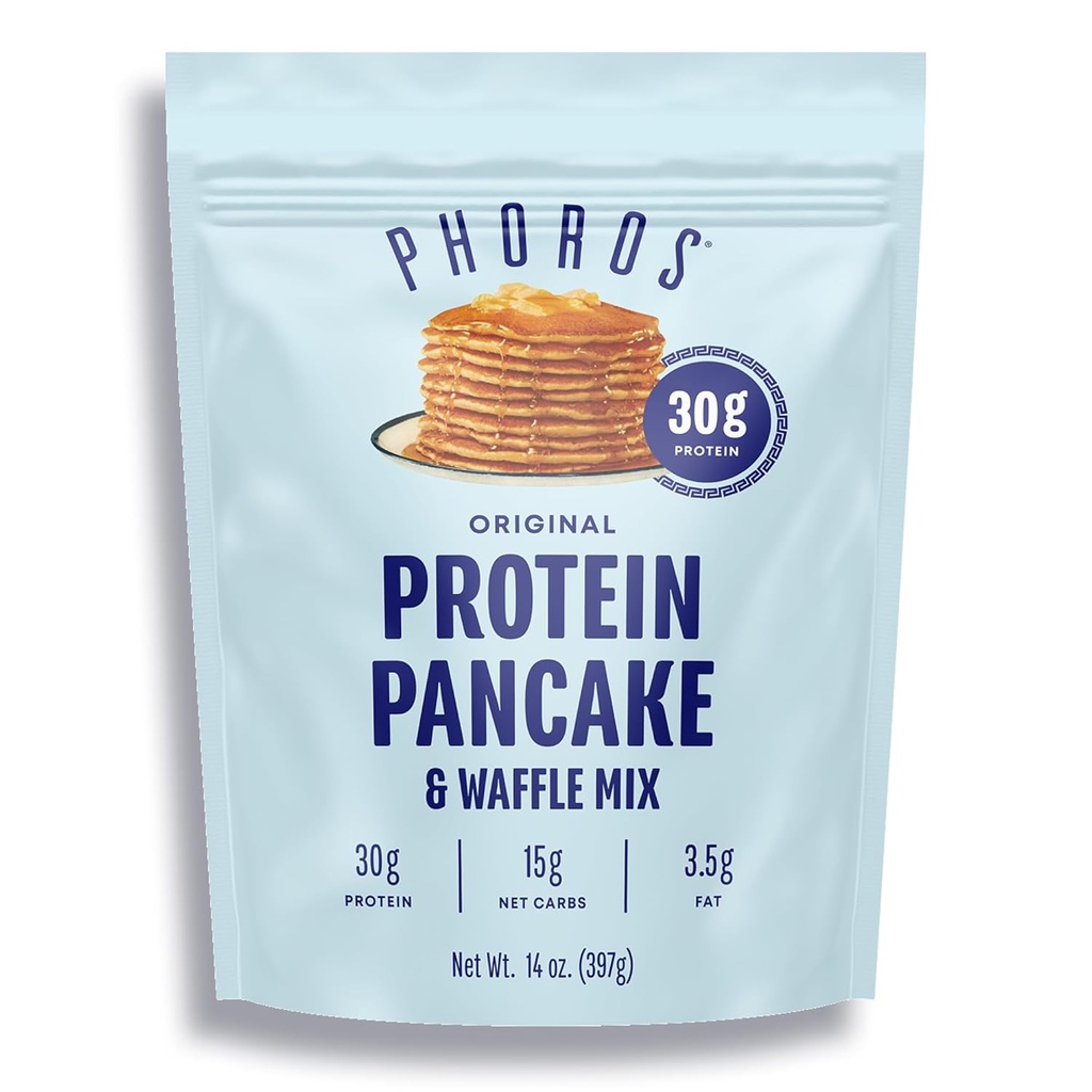 Protein Pancake Mix " Protein Waffle Mix by Phoros Nutrition, 30g of Protein, Low Carb, High Protein, Keto-Friendly, Whey Protein, Whole Grain Oats, Whole Wheat Pancakes, Just Add Water (Original)
