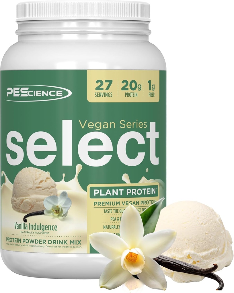 PEScience Select Vegan Protein Powder, Planta Basada Proteína Polvo, Sabor Increíble, Textura Smooth, Pea and Brown Rice Blend, Dairy Free, Lactose Free, Gluten Free - Indulgencia de vainilla, 27 Servings