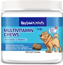Herbion Mascotas multivitamínicos con minerales " Probióticos, mejora la inmunidad " , apoya la digestión, cerebro " salud del corazón, sabor a pato natural delicioso, suplementos de perros " vitaminas, paquete de 1