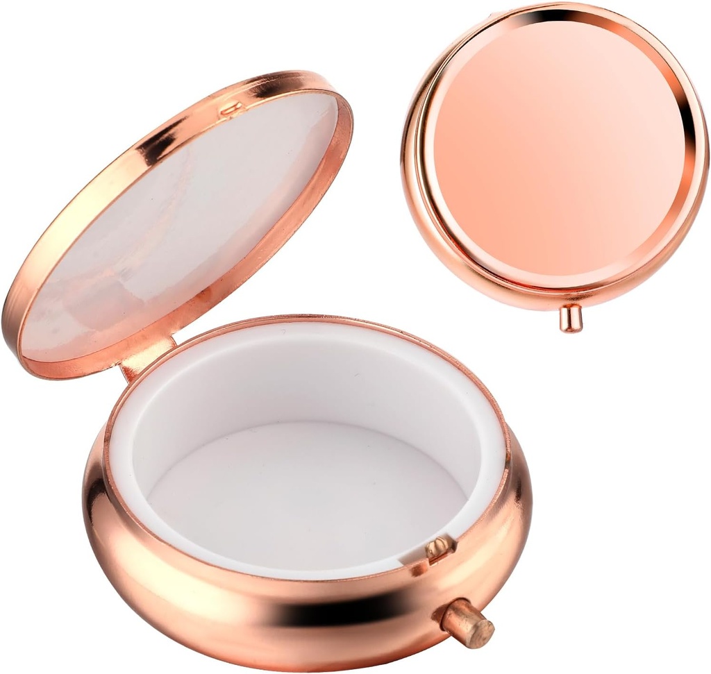 Sibba Portable Medicine Pill Case, Travel Multi-Functional Moisture Proof Pill Box for Purse & Pocket, Cute Metal Medicine Pill Organizer Box for Vitamins, Fish Oil & Supplements (Rose Gold)