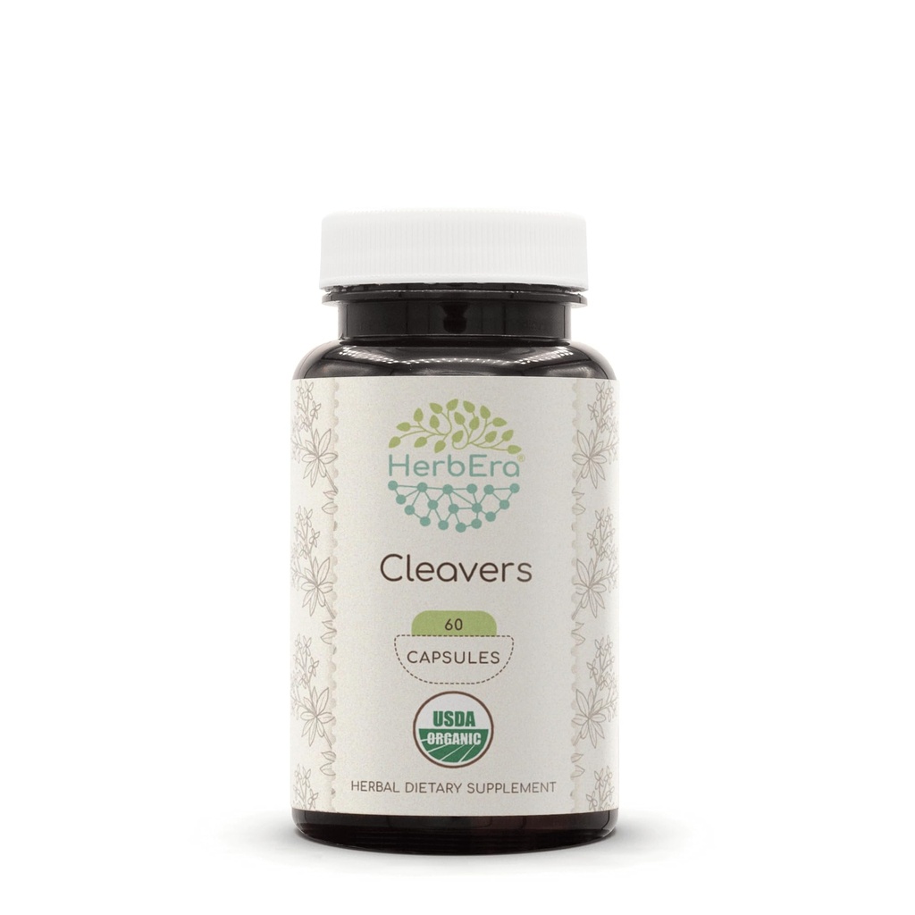 HerbEra Cleavers USDA Organic 60 Capsules Silencio Natural Herbal Suplemento Silencio Certified Organic Vegetarian Capsules and Organic Cleavers (Galium aparine) Dried herb (60 Capsules)