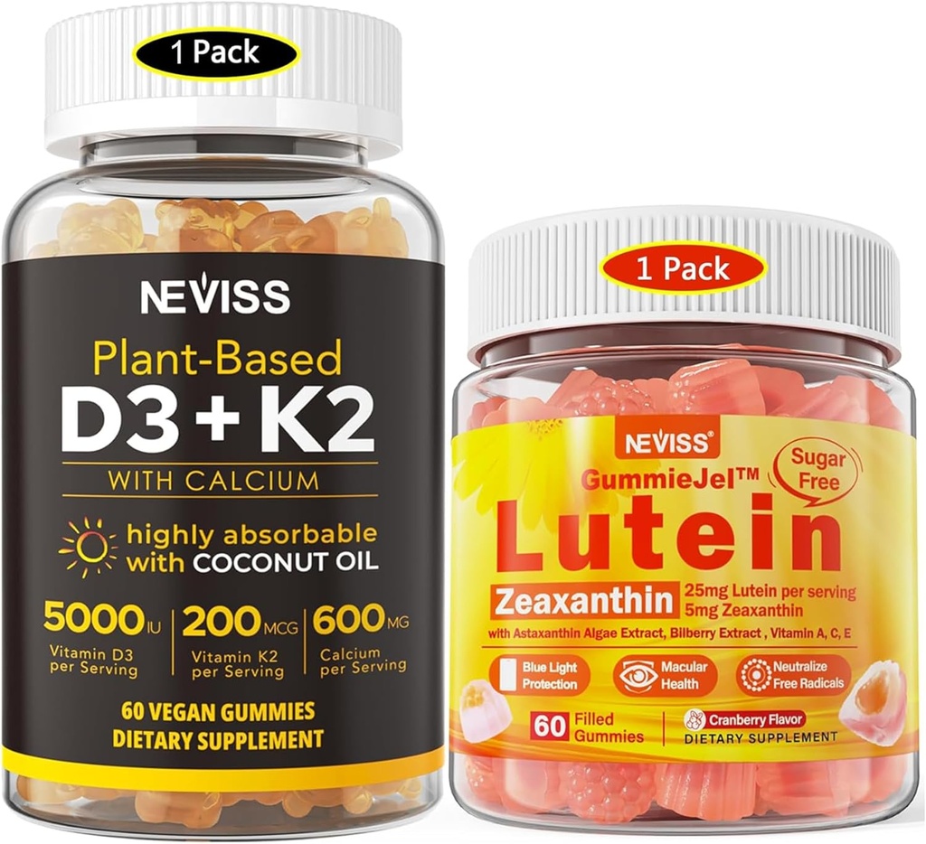 NEVISS Azúcar Gotas de Luteina Gratuita 60 Condes + Vitamina D3 Gummies 60 Condes