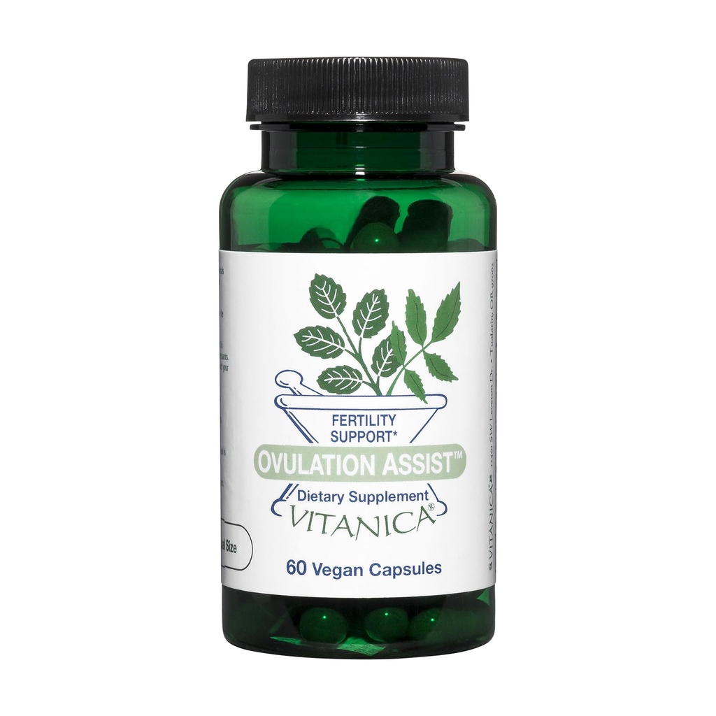 Vitanica Ovulation Assist - Ovarian Health &amp; Adrenal Support with Rhodiola Rosea, Holy Basil, Tribulus Terrestris & Chaste Tree - Herbal Dietary Supplement - Pro Logo - 60 Vegan Caps