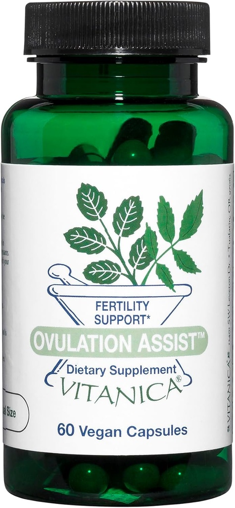 Vitanica Ovulation Assist - Ovarian Health &amp; Adrenal Support with Rhodiola Rosea, Holy Basil, Tribulus Terrestris & Chaste Tree - Herbal Dietary Supplement - Pro Logo - 60 Vegan Caps