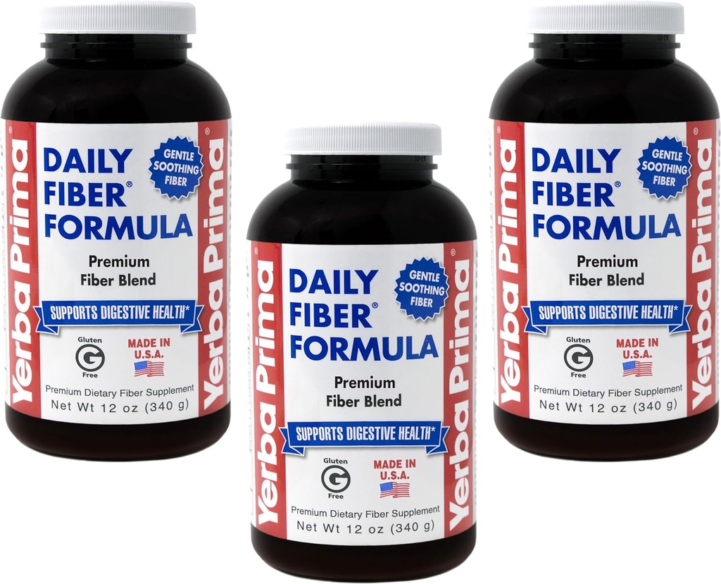 Yerba Prima Daily Fiber Fórmula 12 oz (3 Pack) - Soluble & Insoluble Suplemento dietético de fibra - Salud de colon - Vegan, No Gluten-Free
