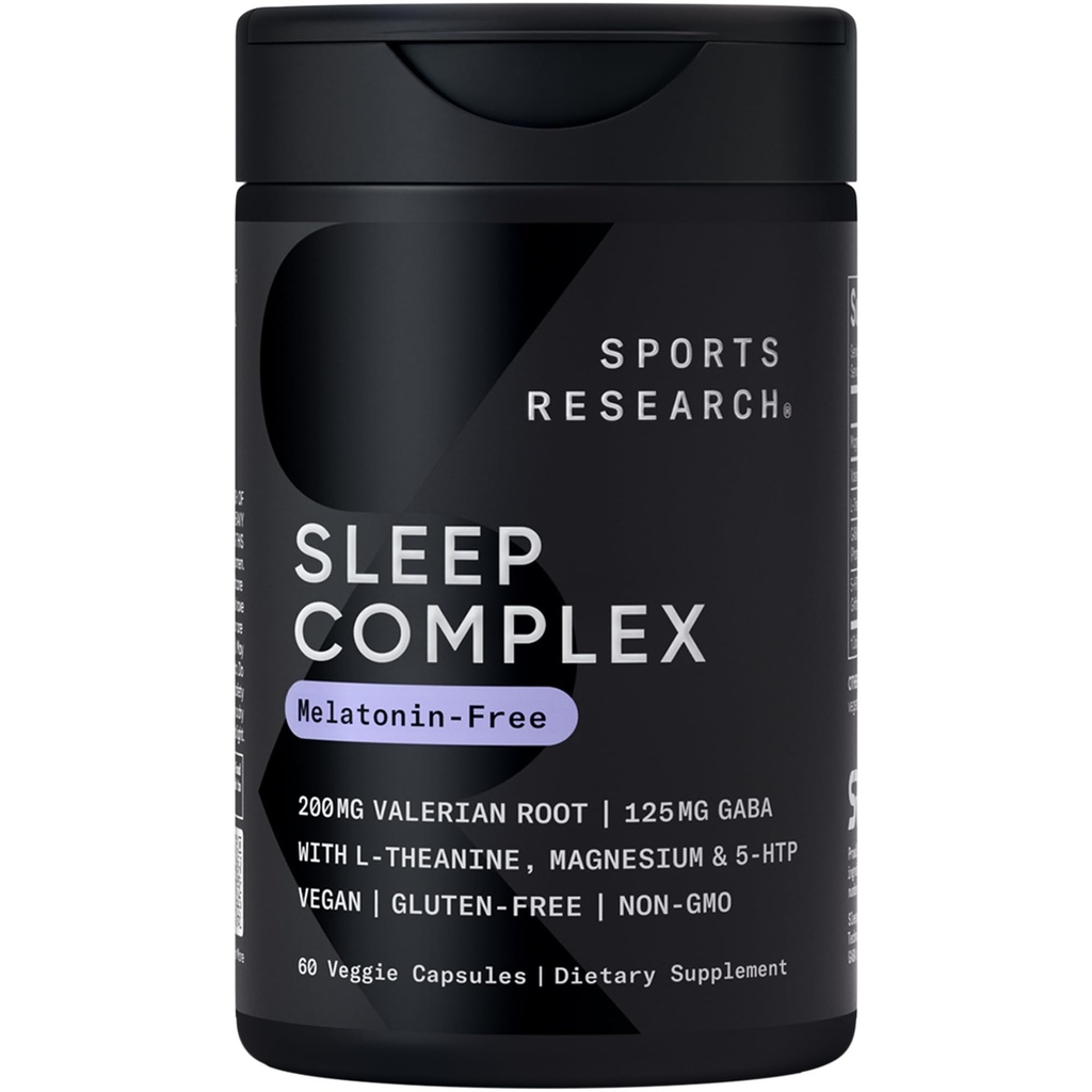 Sports Research® Sleep Complex-Melatonin-Free Vegan Capsules - con Valerian Root, GABA, L-Theanine, Magnesium &amp; 5-HTP - 30 Servimientos