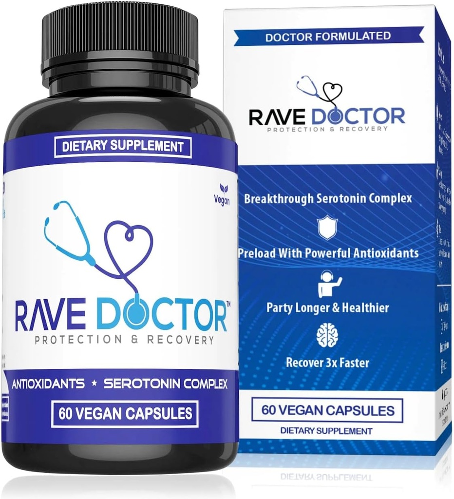 Rave Doctor 5 HTP Suplemento - Vitaminas Rave Esenciales para Goers Festival, Accesorios Rave, Esenciales del Festival, Engranaje del Festival, Esenciales Rave, 5htp Suplemento