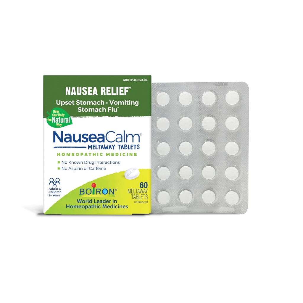 Boiron NauseaCalm Relief for Upset Stomach, Nausea, and Vomiting Due to Stomach Flu, Overindulgence, or Motion Sickness - Non-Drowsy - 60 Count
