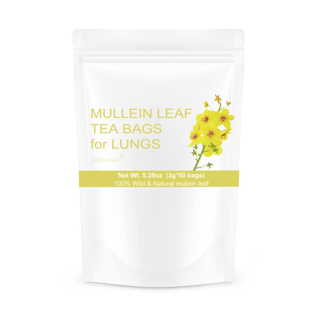 50 Bags Mullein Leaf Tea Bags for Lungs Cleanse Detox, Natural Dried Herbal Mullen Mullin Leaf Tea Lung Health for Breathe Easy, Caffein-free, Immune Support