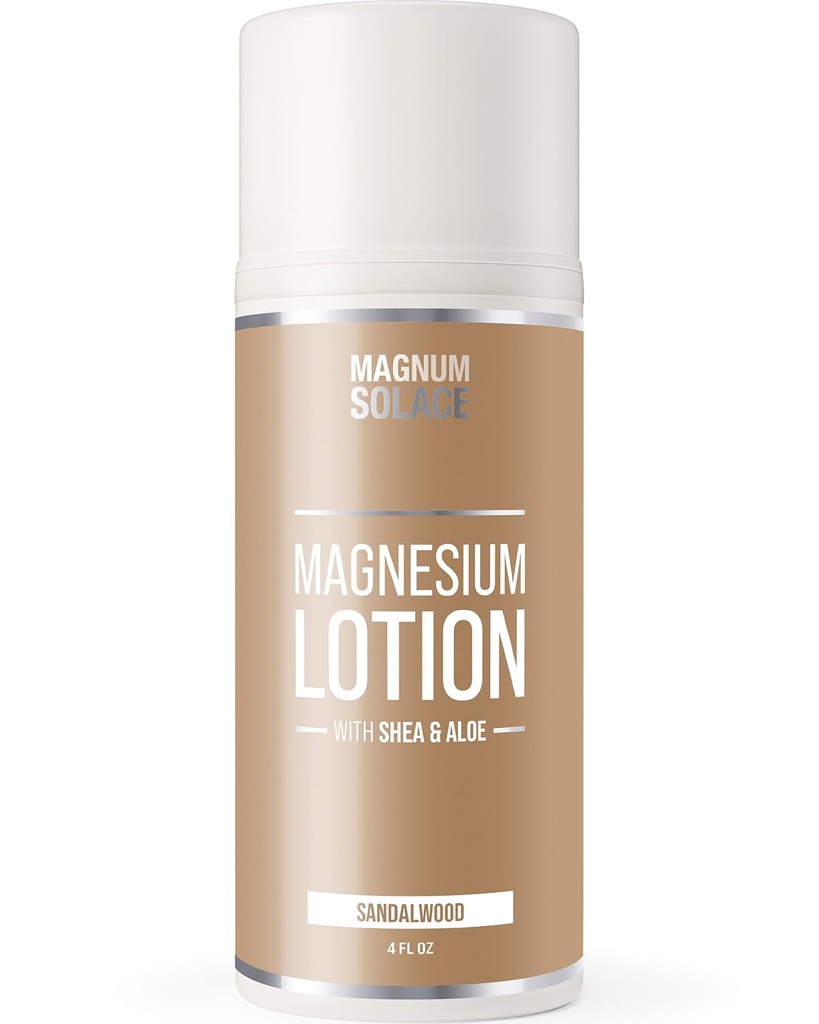 Loción de magnesio – Super concentrado – Hecho con Aloe y Shea – Para los cáñamos de las piernas, los músculos y las articulaciones, rejuvenecimiento – Seguro para los niños, Hecho en los EE.UU. (Sandalwood)