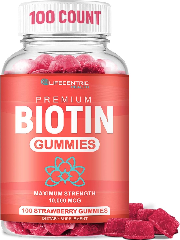 Biotina Gummies para el Crecimiento del Peluquería ← Max Strength Biotin 10000mcg Previene el Blanqueo y la Pérdida Vida Chewable Biotin Suplemento Para Mujeres Hombres y Niños ← 100 Conteo Vegan Peluquería Gummies para la Piel y uñas