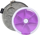 Pill Cases Weekly INVODA Pill Organizer 7 Day 3 Times Medicine Pill Dispenser Push Button Rotate Pill Planner with 7 Compartments (Purple+Bag)