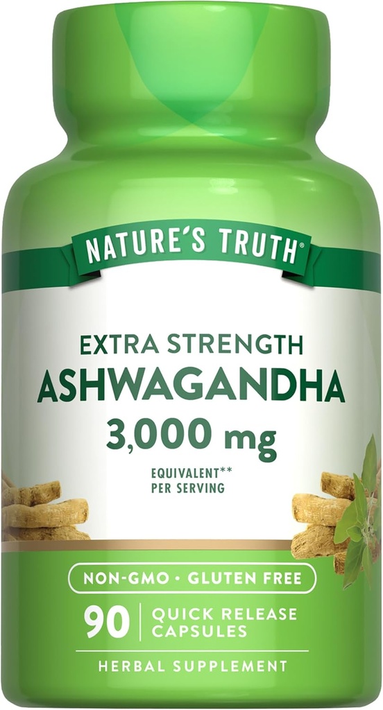 La verdad de la naturaleza Ashwagandha Capsules Silencio 3000mg Silencioso 90 Conde ¦ Extra Strength Silencio with Black Pepper Silencio Non-GMO &amp; Gluten Free Supplement