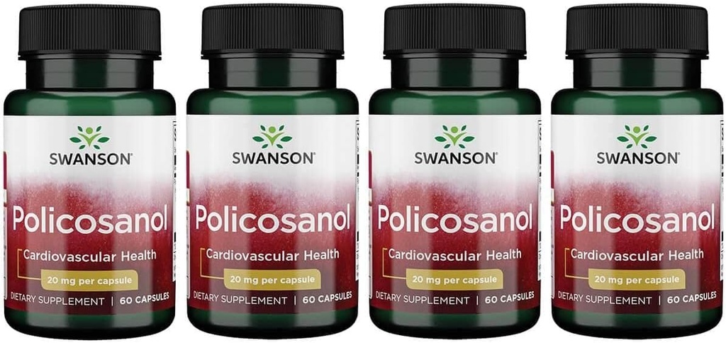 Swanson Policosanol - Suplemento Ayuda a apoyar la salud cardiovascular - All Natural Formula Aids Good Heart Health ' Función - Ayuda a mantener niveles saludables de colesterol (60 cápsulas, 20 mg cada uno) 4 Pack