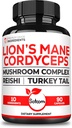 Satoomi 10in1 Cordyceps Mushroom Supplement - Blended with Lions Mane, Turkey Tail Mushroom, Reishi Mushroom &amp; Others - 90 Capsules for 90 Serving Supply