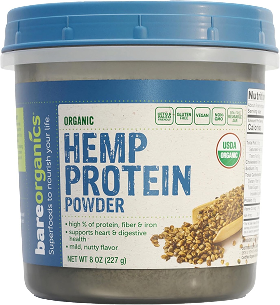 BareOrganics Hemp Seed Protein ← USDA Organic, Non-GMO & Vegan, 8oz, 8.0 Ounce