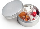 Caja pequeña de pill 3 Compartimientos, Caja de pill redondeada de metal, Organizador a prueba de agua, Pocket Purse Medicine Vitamin Holder EDC Container (Silver)