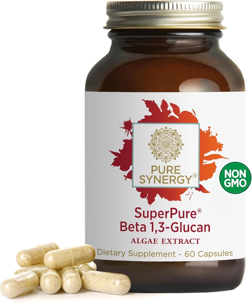 PURE SYNERGY SuperPure Beta 1,3-Glucan Extract tención 500 mg Beta 1,3-Glucan Suplemento de Algae Silencioso libre de levaduras, no-GMO, Standardized Extract tención soporta Immune Health & Digestion (60 cápsulas)