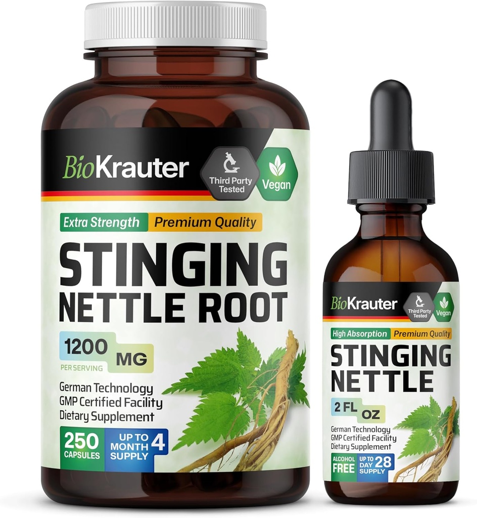 BIO KRAUTER Stinging Nettle 250 Capsules &amp; Stinging Nettle Tincture 2 Fl. Oz.