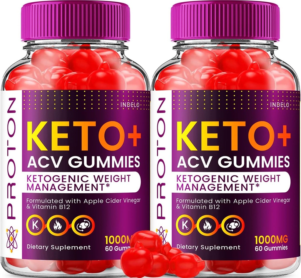 (2 Pack) Proton Keto ACV Gummies Advanced, Proton Keto + ACV Gummies 1000mg, Protein Apple Cider Vinegar Gummy Proton Gummies Comentarios, Proton Keto+ACV Vitamina B12 (120 Gummies)