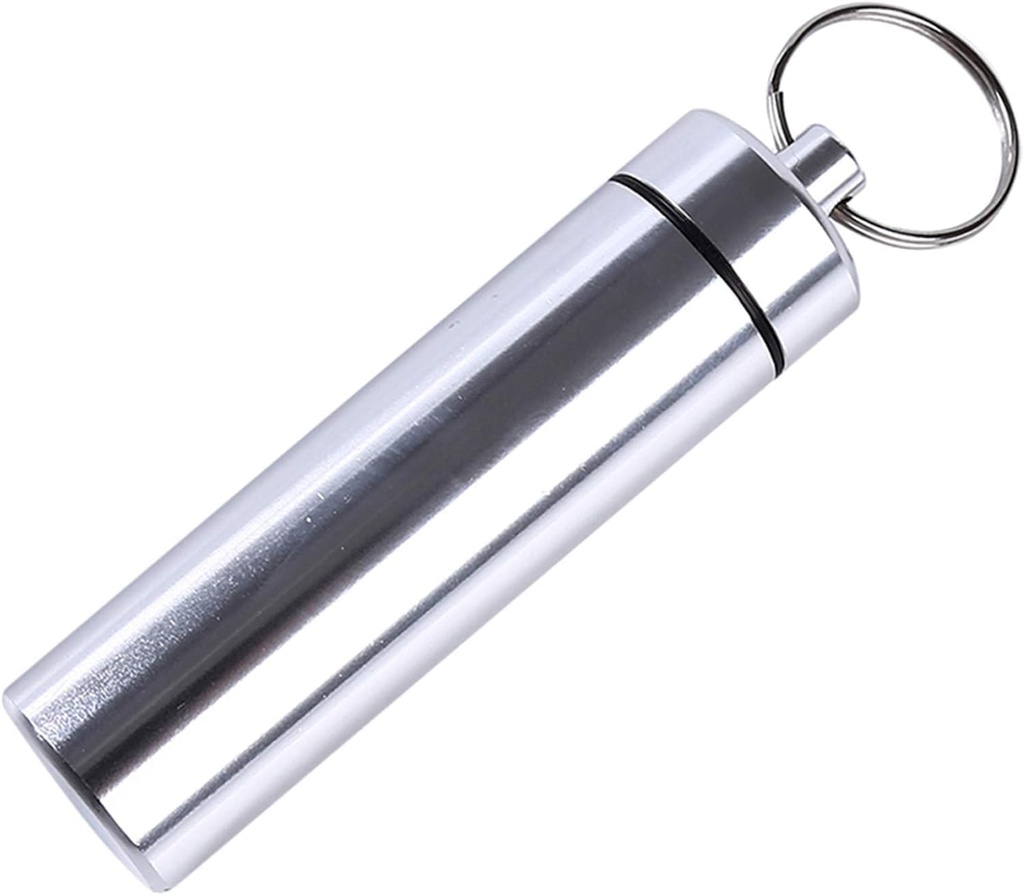 Cadena de bolas portátiles de plata pequeña, aleación de aluminio Mini píldora Organizador de caja Container for Purse, agua impermeable de la píldora de metal botella de agua para el exterior