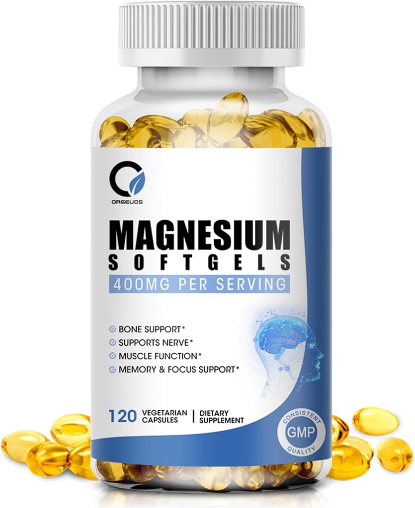 Magnesium Glycinate Capsules, High Absorption Magnesium Glycinate 400mg con vitamina B6 &amp; D3 Magnesium Complex Suplementos Softgels for Muscle, Bone & Energy Support Non-GMO 120 Vegan Count