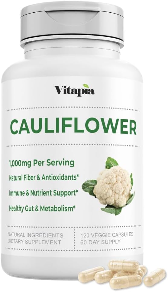Orgánica Cauliflower Superfood Veggies Powder Suplemento - Natural Sulforaphane, Vitaminas, Minerales para la Digestión, Energía, Apoyo Antioxidante - 120 cápsulas vegetales, No GMO, Libre de gluten