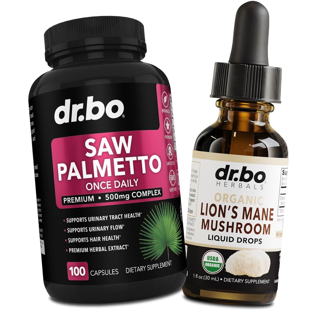 Saw Palmetto for Women Hair Loss &amp; Lions Mane Mushroom Drops - DHT Blocker Growth Plus Bladder & Organic Lion's Mane Mushroom Liquid Drops Tincture - Pure Saw Palmetto Hair Píldoras de orina