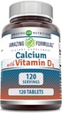 Fórmulas asombrosas Calcio con Vitamina D3 Suplemento TENIDO Tablets TENIDOS NO-OMG TENIDO Gluten-Free TEN Made in USA (1 Pack ANTE 120 Conde)