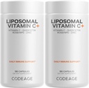 Codeage Liposomal Vitamin C 1500mg with Zinc, Elderberry, Citrus Bioflavonoids Grapefruit, Lemon, Orange Powder, Quercetin & Rose HIPS Fruit – Vegan Supplement - Non-GMO, Vegan Pills - 2 Pack